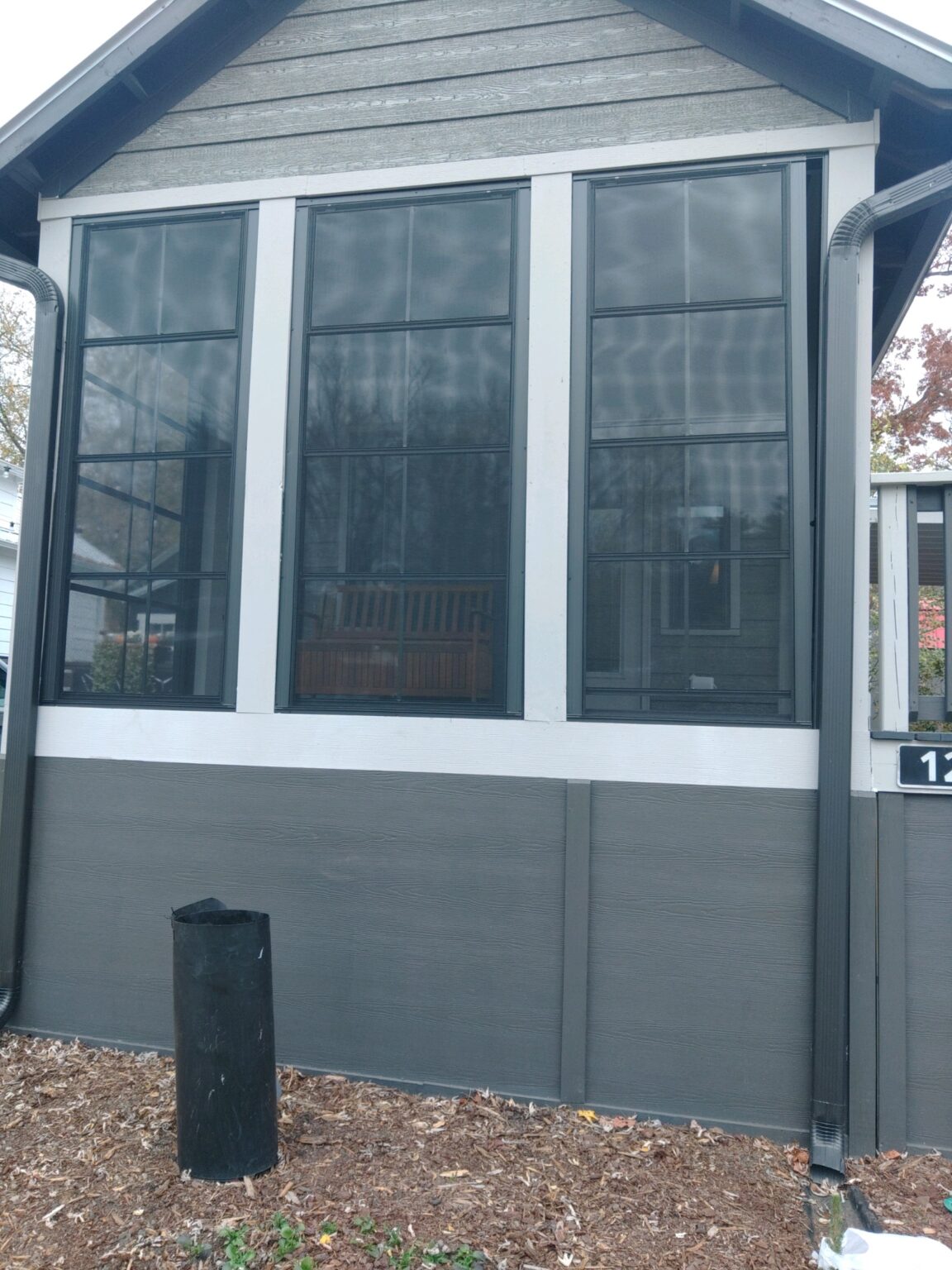 three-season room with gray accents